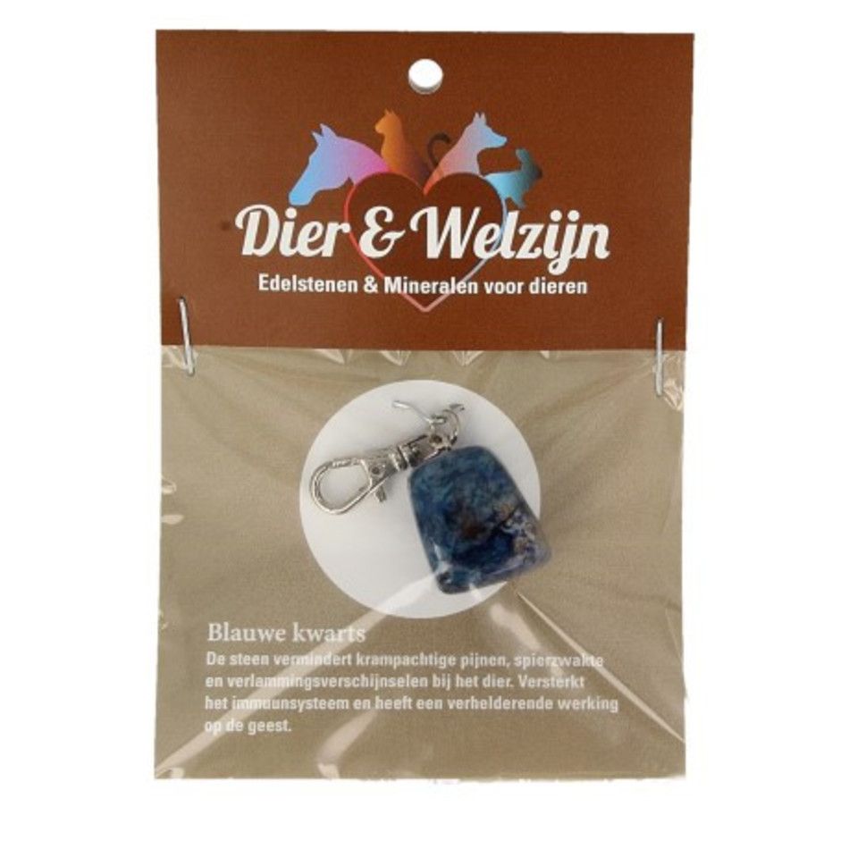 Blauwe kwarts halsband hanger Dier & Welzijn (bijgekleurd)