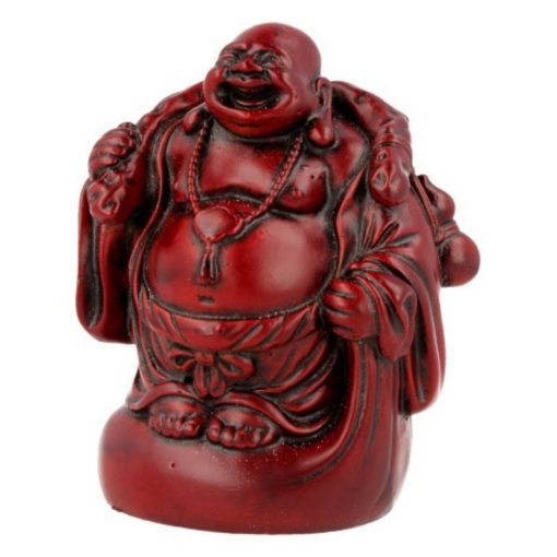 Boeddha rood, 9 cm, staand met kruik