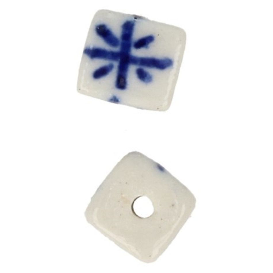 Delfts blauw 10 mm vierkant kraal - losse kraal