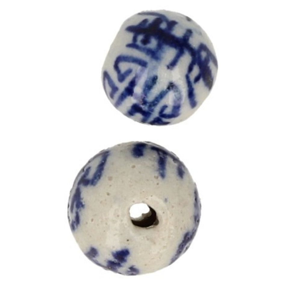 Delfts blauw 13 mm rond kraal - losse kraal