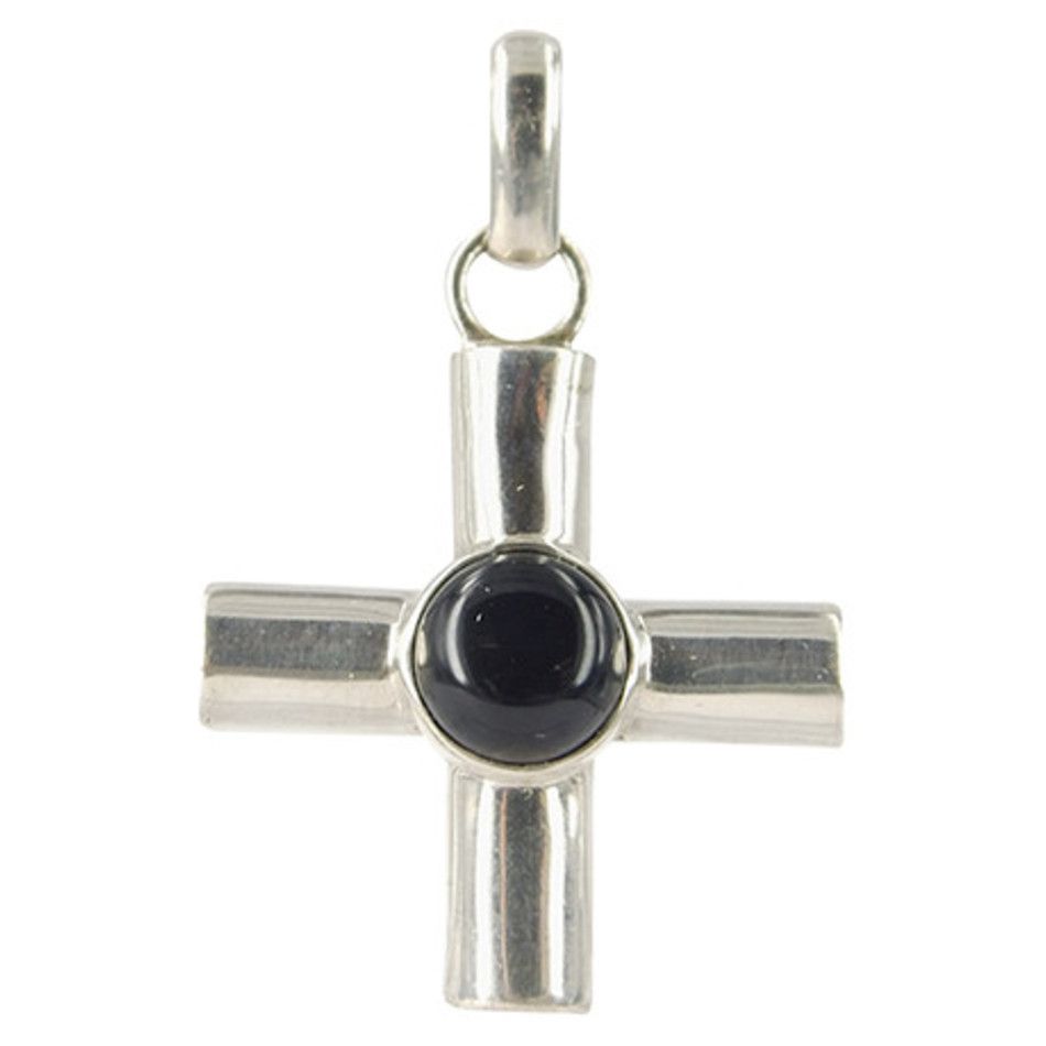 Onyx hanger in zilver breed kruis
