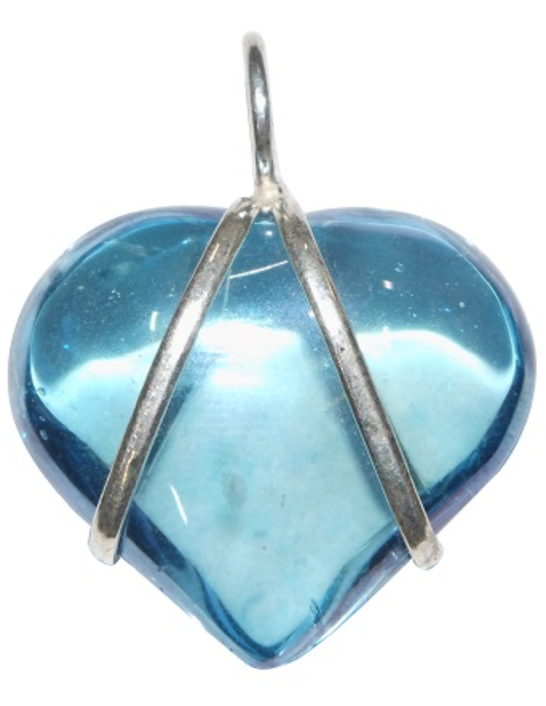 Aqua aura hart hanger met zilveren V (gecoat)