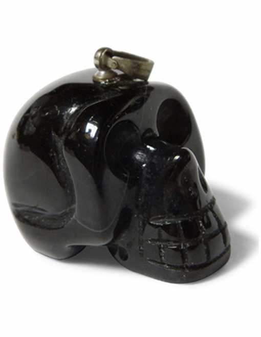 Obsidiaan zwart schedel hanger aan koord