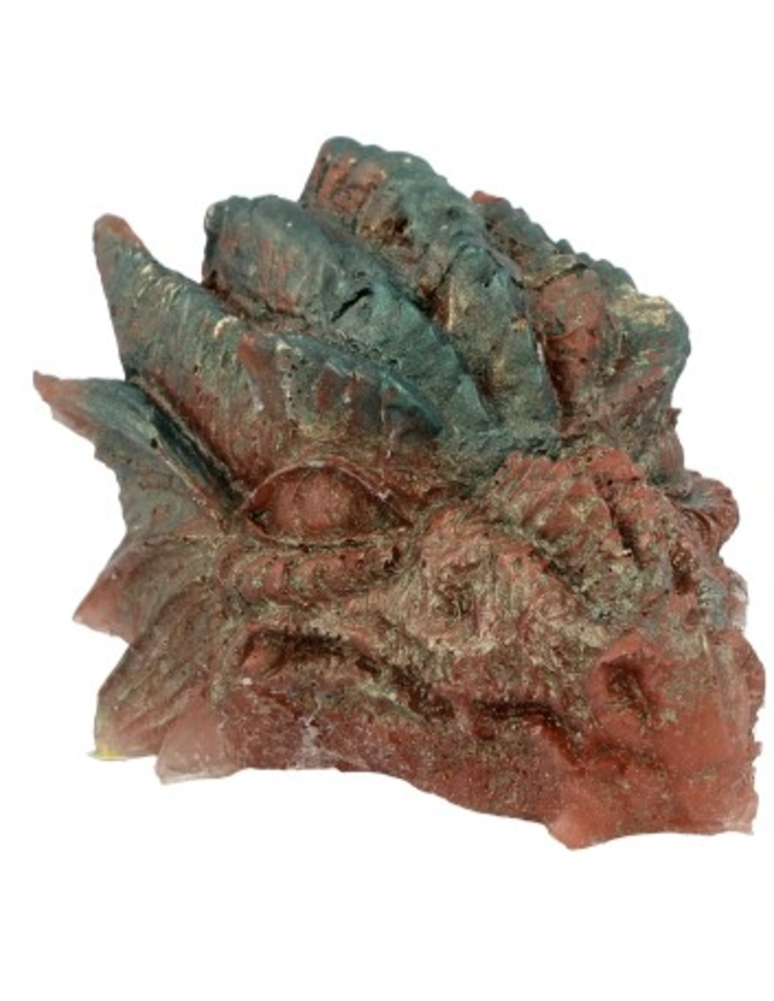 Orgonite drakenschedel Jaspis rood, koper