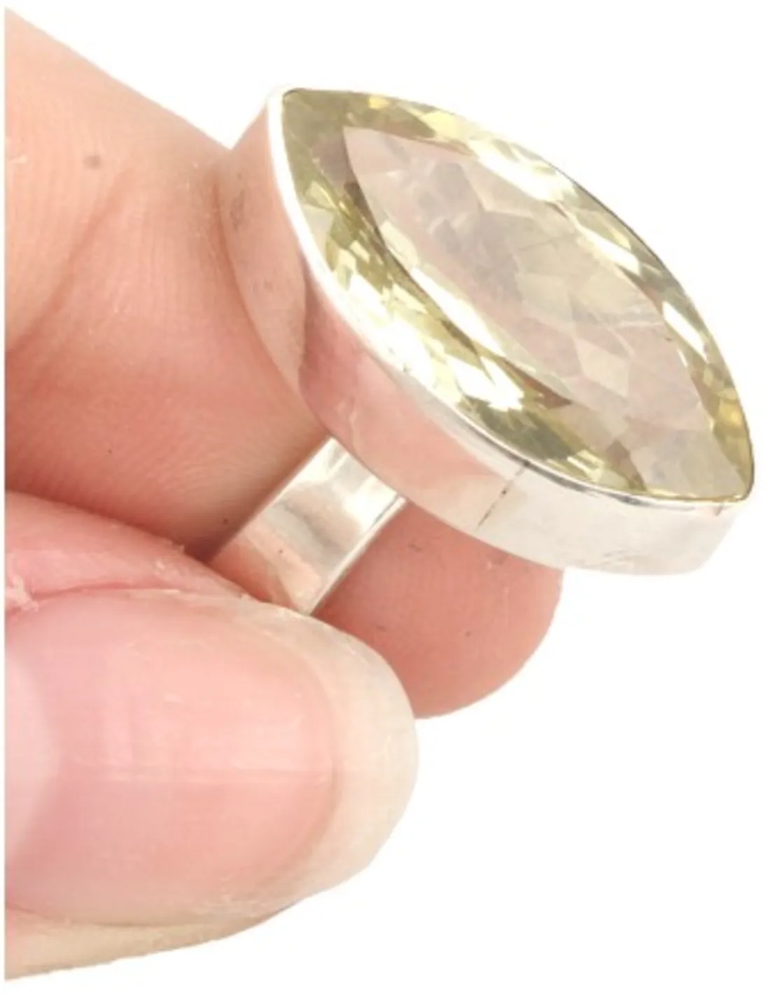 Citrien lemon ring zilver markies facet groot - verstelbaar
