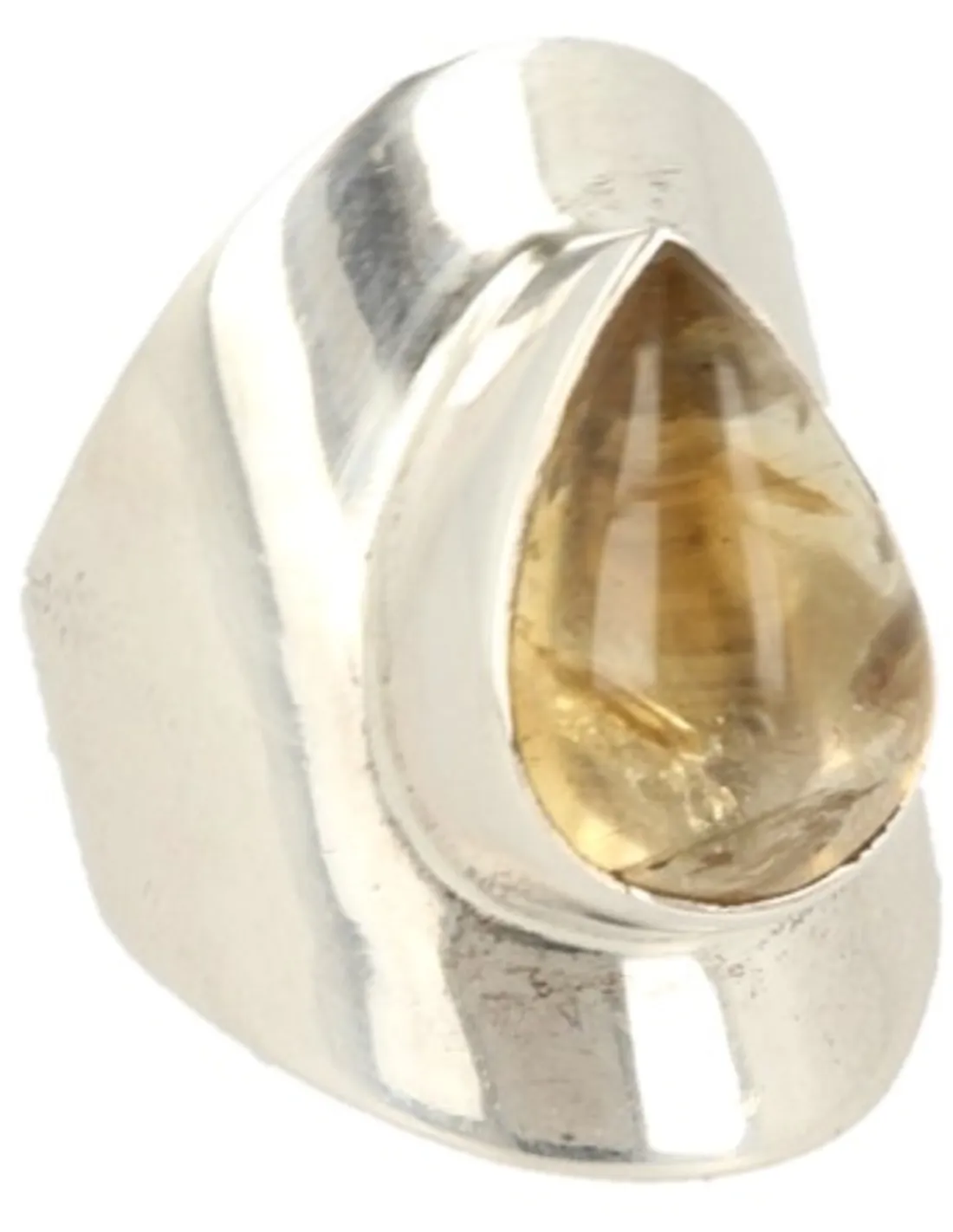 Citrien ring zilver druppel brede band 2 - 15,5
